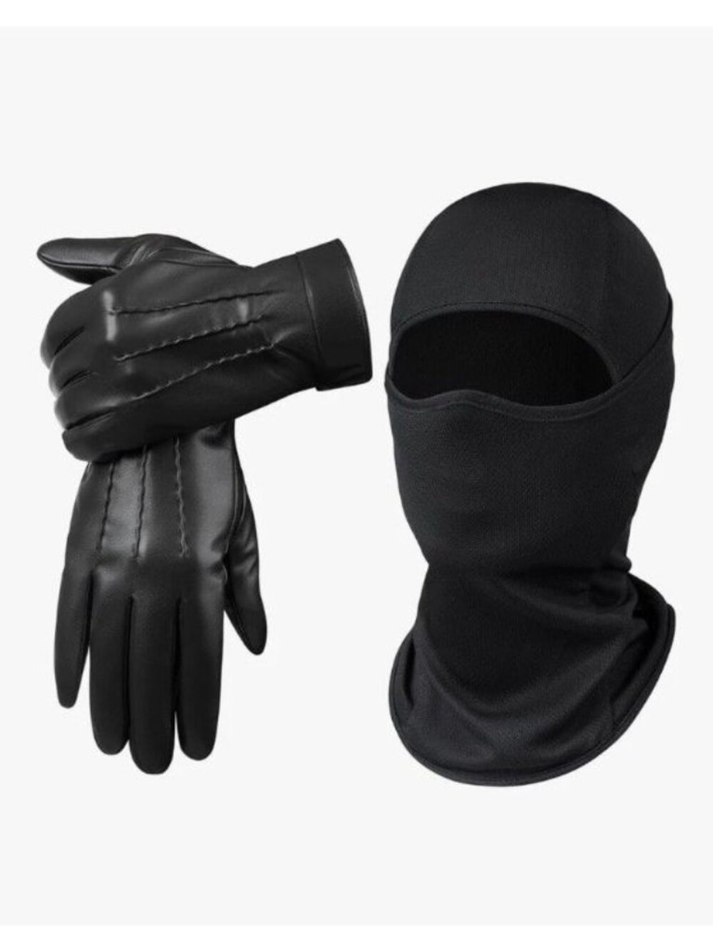 Kiyuycy Winter Balaclava Face Mask PU Leather Gloves